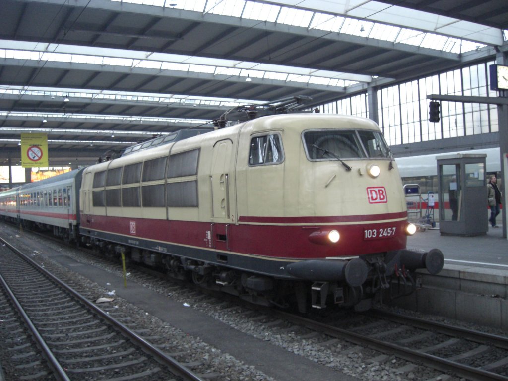 Ein seltener Schnappschu� gelang uns am 5. Februar 2010 im M�nchener 
Hauptbahnhofs mit der 103 245-7.