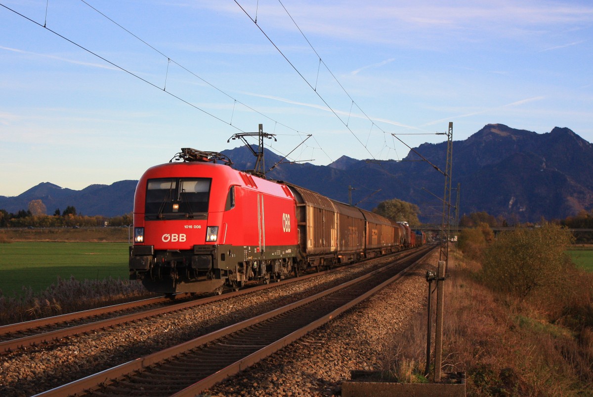 1016 008 am sp�ten Nachmittag des 8. November 2013 aus Salzburg kommend bei Bernau am Chiemsee.