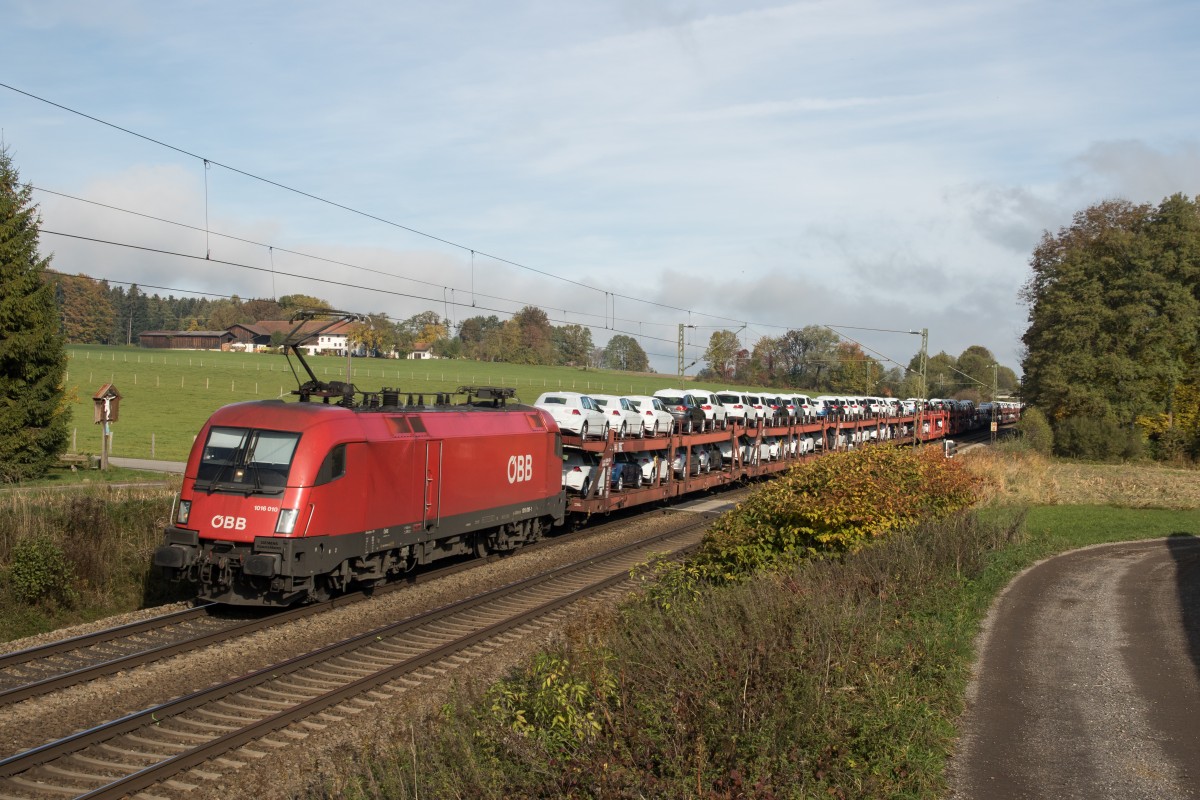 1016 010-1 mit einem Autozug aus M�nchen kommend am 24. Oktober 2015 bei Vogl.
