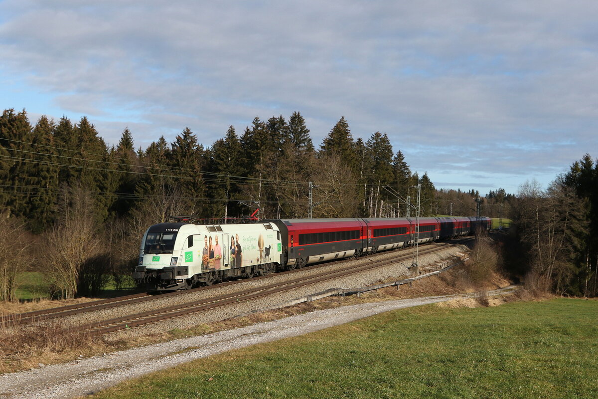 1116 231  Bio Austria II  am 14. Januar 2023 bei Sossau im Chiemgau.