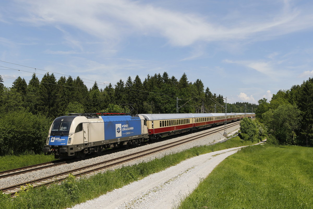 1216 954 bef�rderte den  AKE-Rheingold  von Salzburg nach Dortmund. Aufgenommen am 2. Juni 2019 bei Grabenst�tt im Chiemgau.