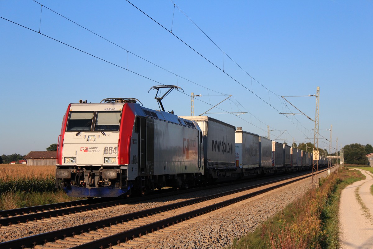 185 664-0 mit dem  Ekol -Zug am 9. September 2012 bei �bersee am Chiemsee.
