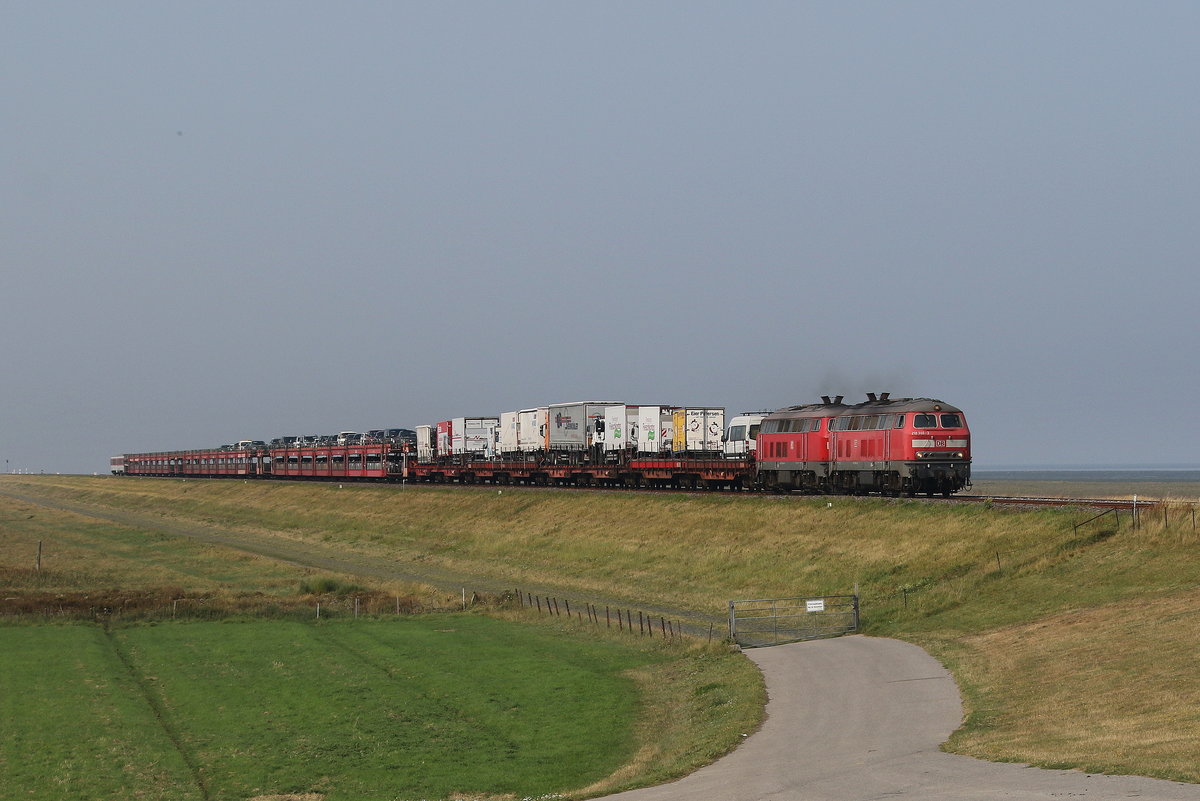 218 366 und 218 xxx mit einem  Sylt-Shuttle  am 28. August 2019 bei Klanxb�ll.