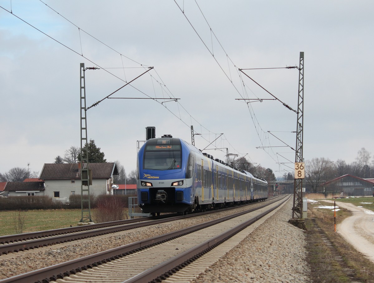 ET 301 auf dem Weg nach M�nchen. Aufgenommen am 28. Februar 2015 kurz nach �bersee am Chiemsee.